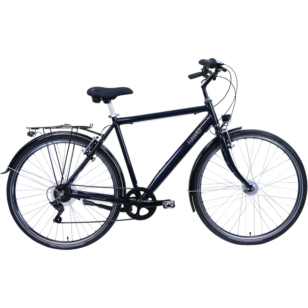 HAWK Bikes Cityrad »CityTrek Easy Blue Gent« 7 Gang Shimano Tourney Schaltwerk Kettenschaltung für Damen und Herren Kettenschaltung auf Raten Outlet