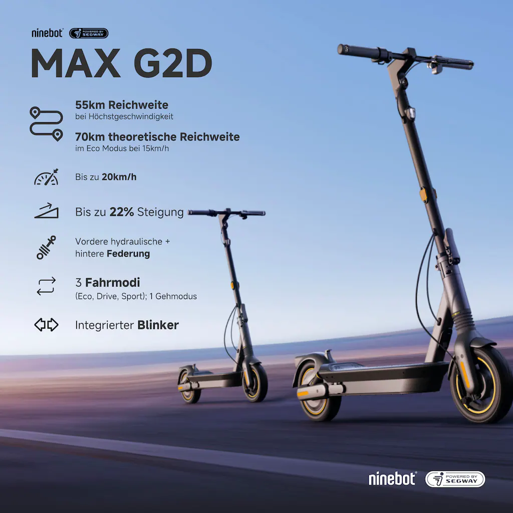 ninebot by Segway E-Scooter »KickScooter MAX G2 D« Electric Scooter mit Straßenzulassung bis zu 70 km Reichweite Clearance-Verkauf